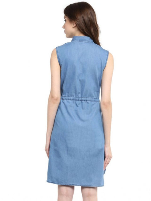 Generic Women's Denim Solid Sleeveless Dress (Blue)