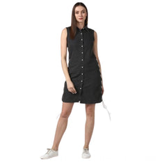 Generic Women's Denim Solid Sleeveless Dress (Black)