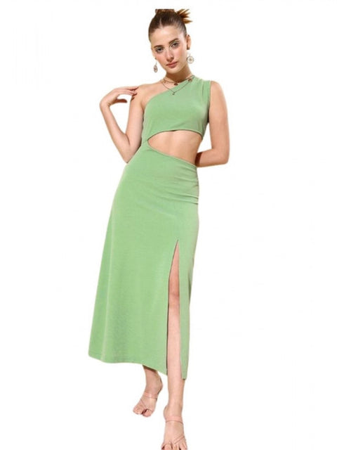 Generic Women's Polyester Lycra Solid Sleeveless Dress (Green)