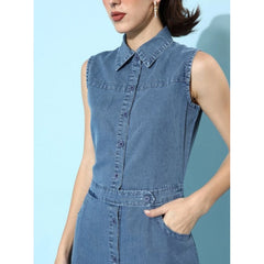 Generic Women's Denim Solid Sleeveless Dress (Blue)