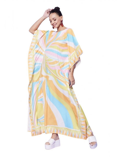 Generic Women's Satin Colour Blocking Kaftan Dress (Multicolor)