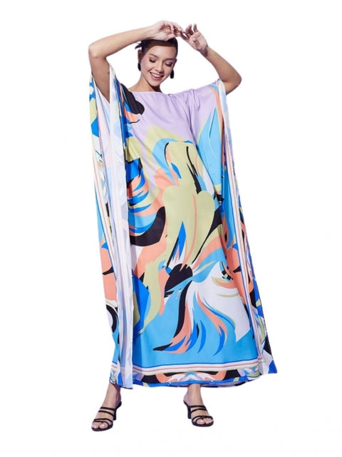 Generic Women's Satin Colour Blocking Kaftan Dress (Multicolor)