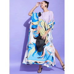 Generic Women's Satin Colour Blocking Kaftan Dress (Multicolor)