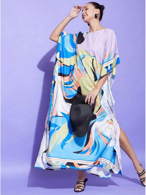 Generic Women's Satin Colour Blocking Kaftan Dress (Multicolor)