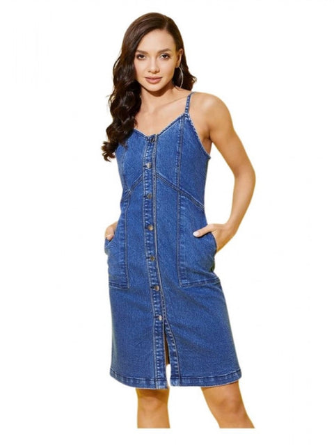Generic Women's Denim Washed Shoulder Straps Dress (Blue)