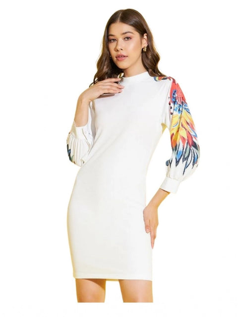 Generic Women's Polyester Lycra Printed Long Sleeve Dress (Multicolor)