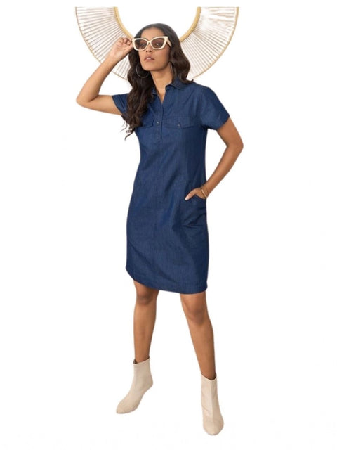 Generic Women's Denim Solid Sleeveless Dress (Blue)