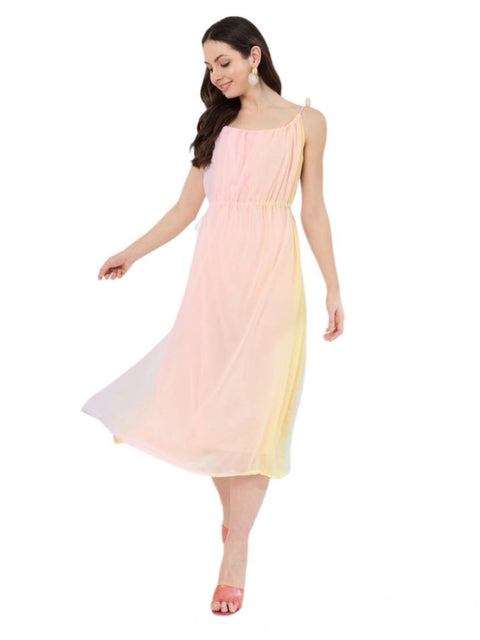 Generic Women's Georgette Ombre Sleeveless Dress (Peach)