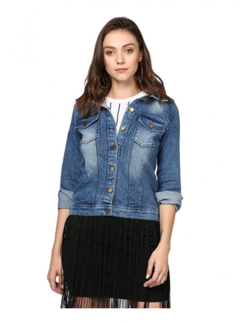 Generic Women's Denim Washed Long Sleeves Jacket (Blue)