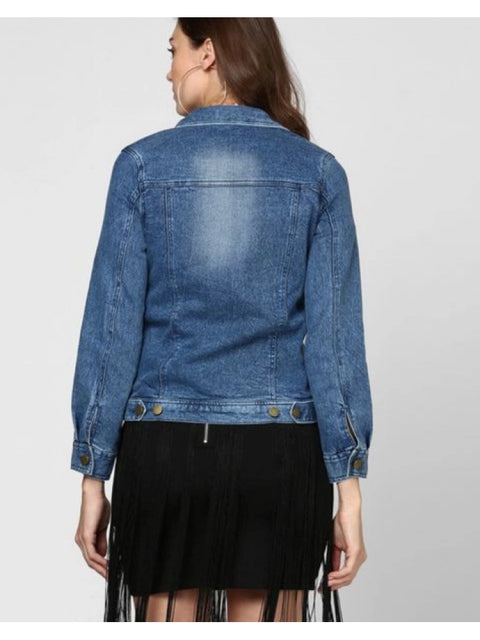 Generic Women's Denim Washed Long Sleeves Jacket (Blue)