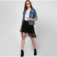 Generic Women's Denim Washed Long Sleeves Jacket (Blue)