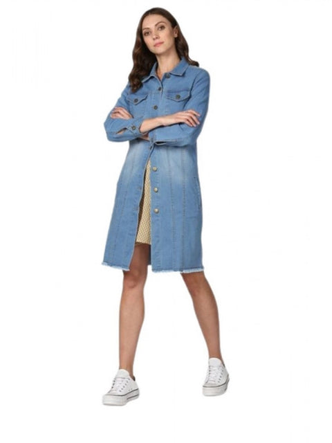 Generic Women's Denim Washed Long Sleeves Jacket (Blue)
