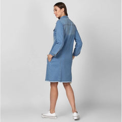 Generic Women's Denim Washed Long Sleeves Jacket (Blue)