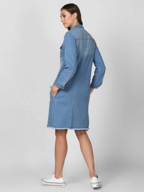 Generic Women's Denim Washed Long Sleeves Jacket (Blue)
