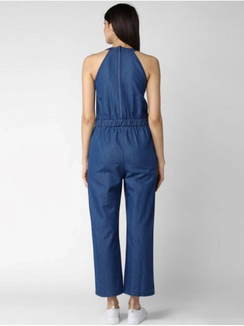 Generic Women's Denim Solid Sleeveless Jumpsuit (Blue)