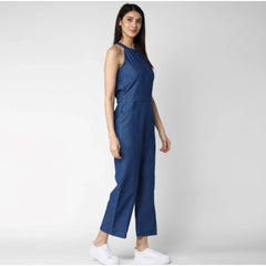 Generic Women's Denim Solid Sleeveless Jumpsuit (Blue)