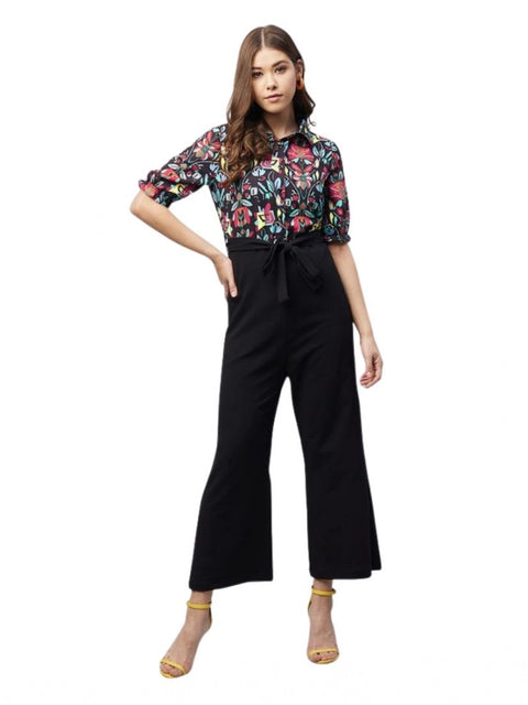 Generic Women's Polyester Floral Short Sleeve Jumpsuit (Multicolor)