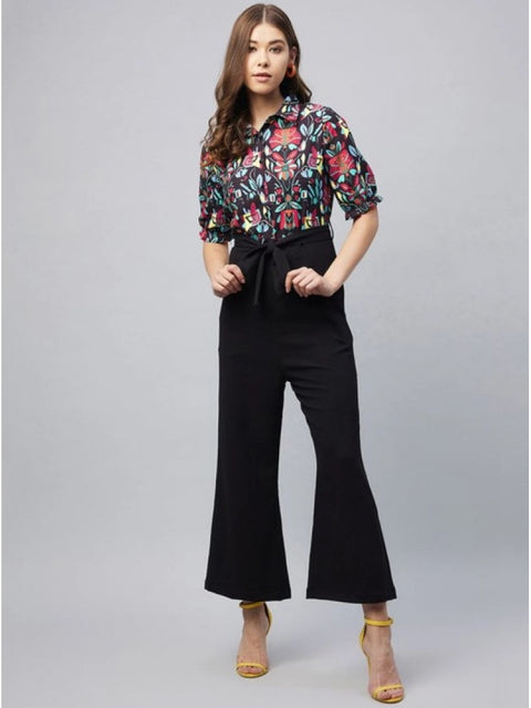 Generic Women's Polyester Floral Short Sleeve Jumpsuit (Multicolor)