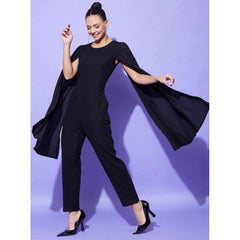 Generic Women's Polyeter Solid Cape Sleeve Jumpsuit (Black)