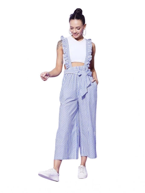 Generic Women's Cotton Pinafore Shoulder Straps Jumpsuit (Light Blue)