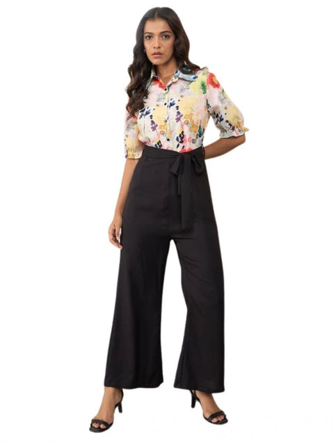 Generic Women's Polyester Floral Half Sleeves Jumpsuit (Multicolor)