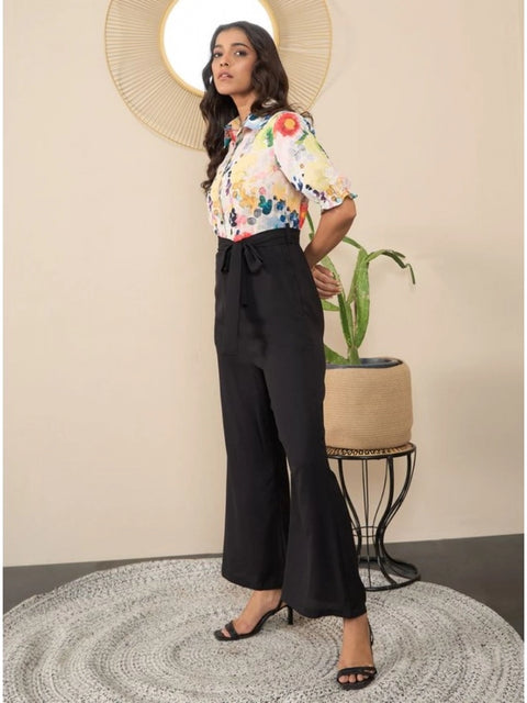 Generic Women's Polyester Floral Half Sleeves Jumpsuit (Multicolor)