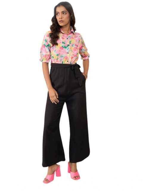 Generic Women's Polyester Floral Half Sleeves Jumpsuit (Multicolor)