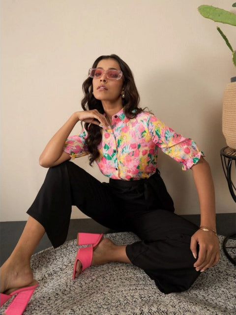 Generic Women's Polyester Floral Half Sleeves Jumpsuit (Multicolor)