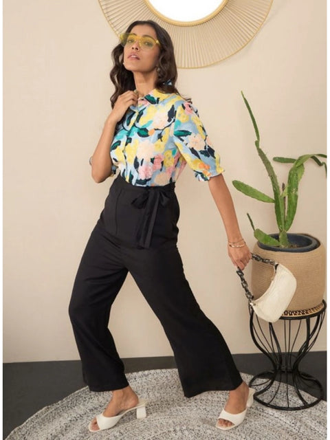 Generic Women's Polyester Floral Half Sleeves Jumpsuit (Multicolor)