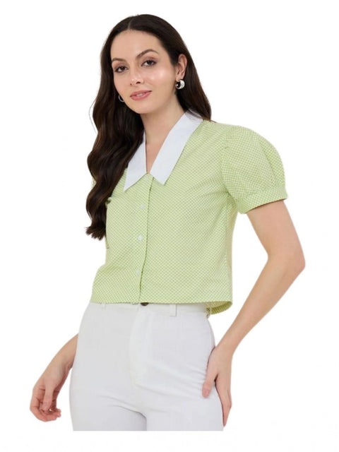 Generic Women's Cotton Striped Half Sleeve Shirt (Green - White)