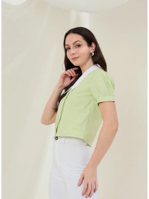 Generic Women's Cotton Striped Half Sleeve Shirt (Green - White)