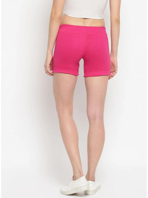 Generic Women's Cotton Solid Elasticated Shorts (Pink)