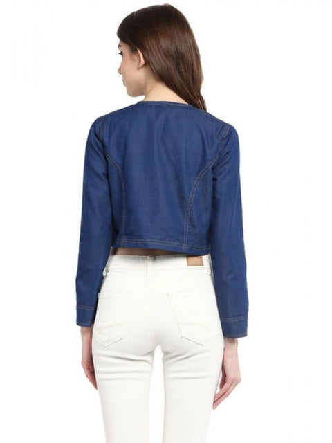 Generic Women's Denim Embellished Long Sleeves Shrug (Blue)