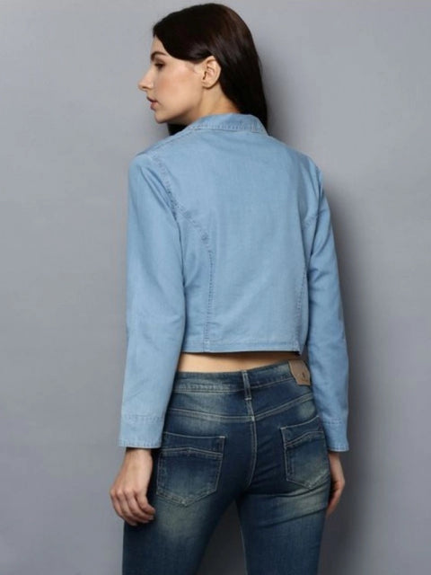 Generic Women's Denim Solid 3-4th Sleeves Shrug (Blue)