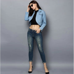 Generic Women's Denim Solid 3-4th Sleeves Shrug (Blue)