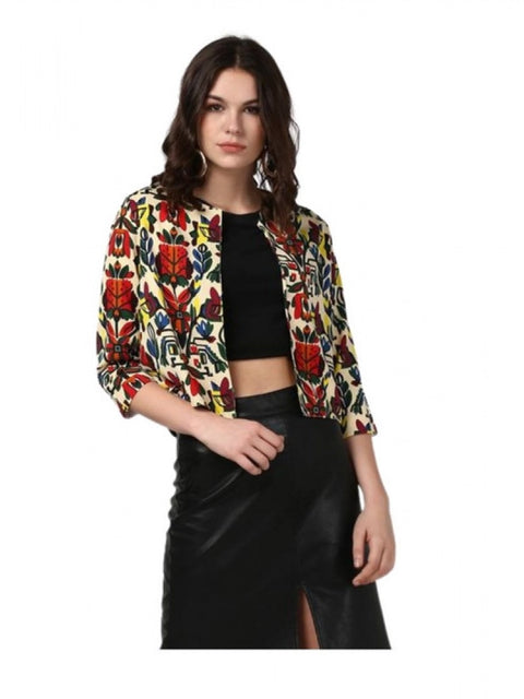 Generic Women's Polyester Floral 3-4th Sleeves Shrug (Multicolor)