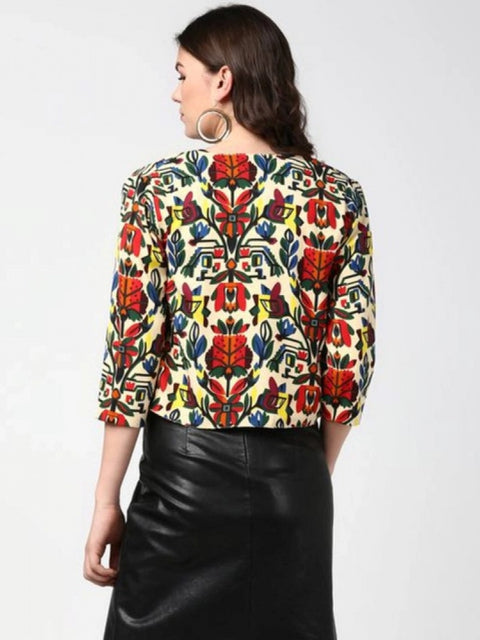 Generic Women's Polyester Floral 3-4th Sleeves Shrug (Multicolor)