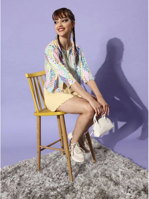 Generic Women's Polyester Floral 3-4th Sleeves Shrug (Multicolor)