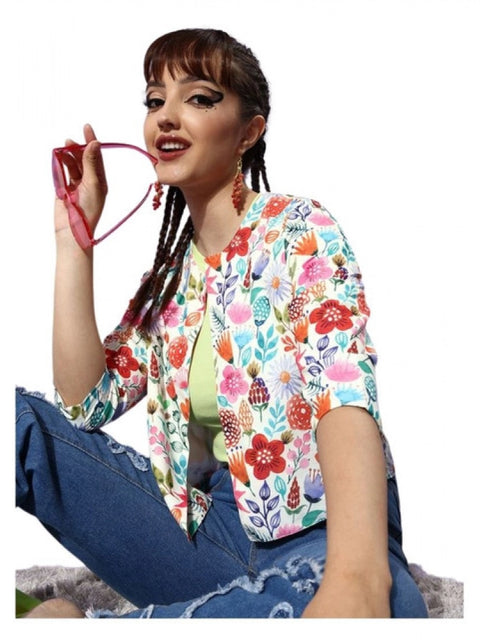 Generic Women's Polyester Floral 3-4th Sleeves Shrug (Multicolor)