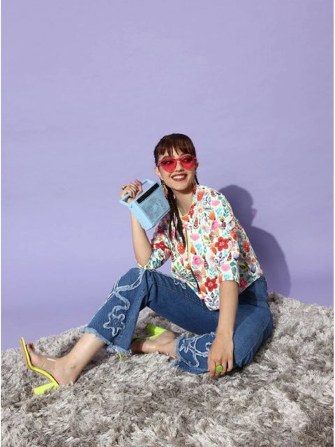 Generic Women's Polyester Floral 3-4th Sleeves Shrug (Multicolor)