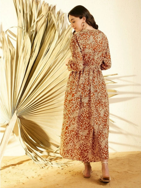 Generic Women's Polyester Floral Long Sleeves Shrug (Brown)