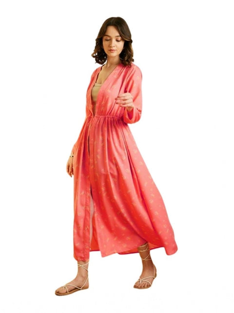 Generic Women's Polyester Floral Long Sleeves Shrug (Pink)