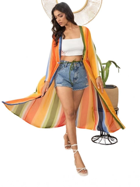 Generic Women's Polyester Crepe Printed Long Sleeves Shrug (Multicolor)