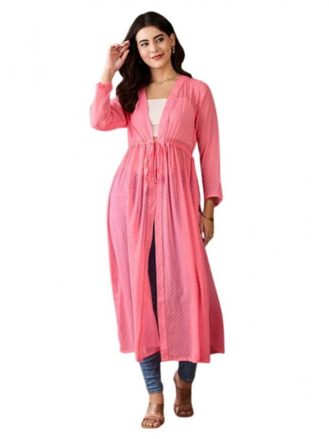 Generic Women's Chiffon Self Design Long Sleeves Shrug (Pink)