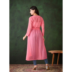 Generic Women's Chiffon Self Design Long Sleeves Shrug (Pink)