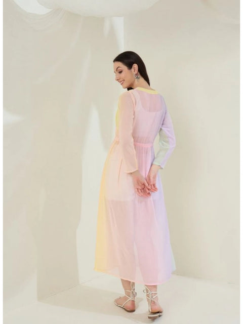 Generic Women's Georgette Ombre Short Sleeve Shrug (Multicolor)