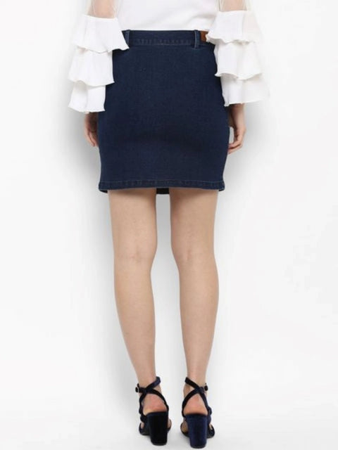 Generic Women's Denim Front Button Buttoned Skirt (Blue)