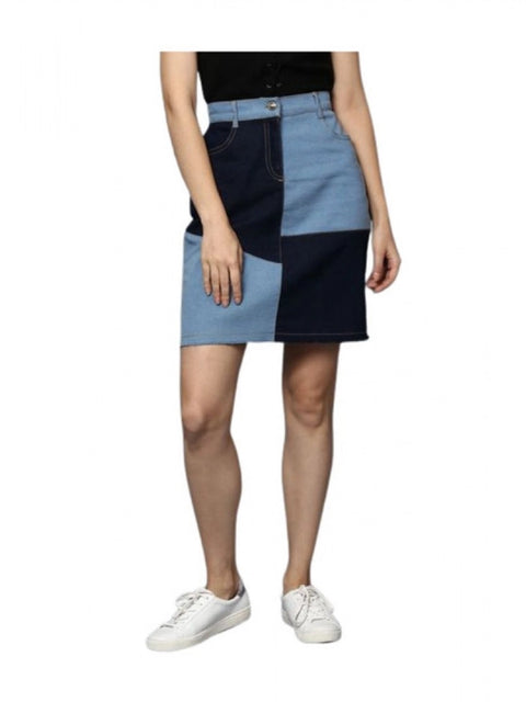 Generic Women's Denim Brick Style Buttoned Skirt (Blue)
