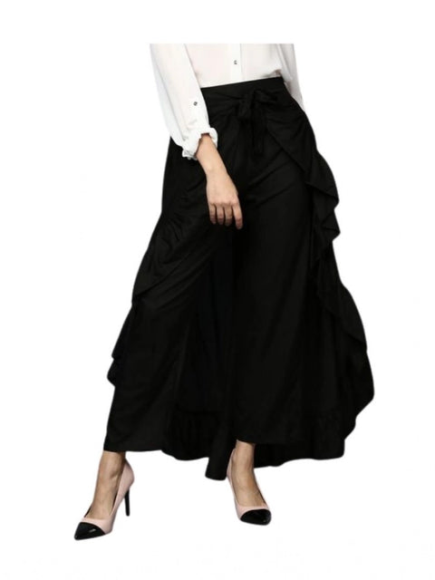 Generic Women's Rayon Ruffled Elasticated Skirt (Black)