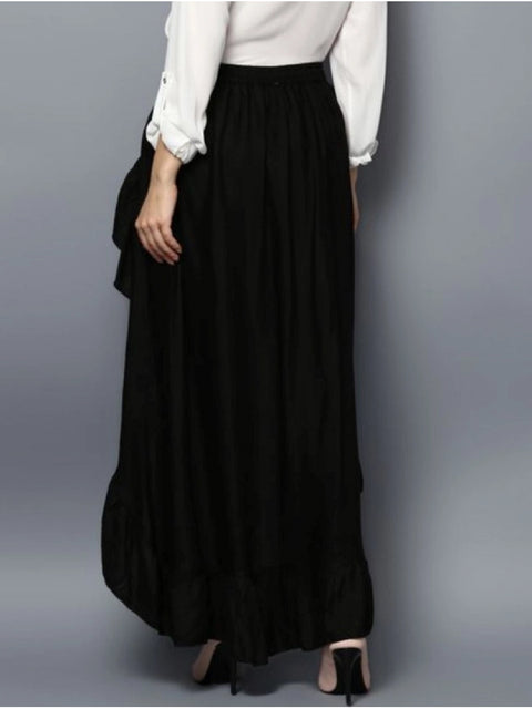 Generic Women's Rayon Ruffled Elasticated Skirt (Black)